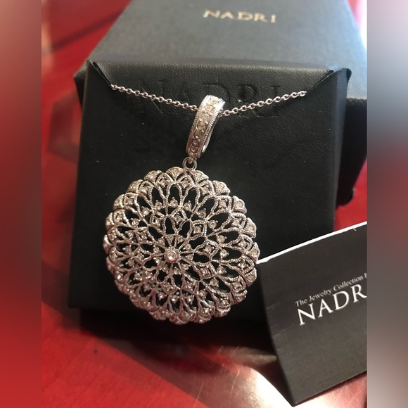 Nadri Silver and Simulated Diamond Pendant Necklace. New in Box